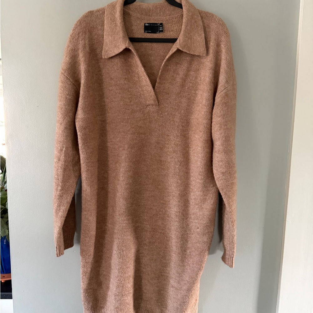Asos Women’s Pink Tan Collared Knit Sweater Dress